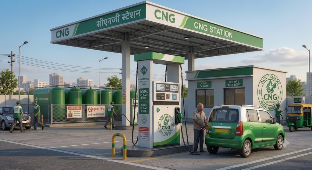 CNG station with a vehicle being refuelled